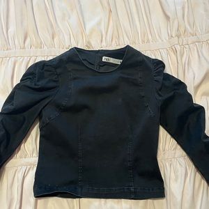 Rare Zara Long Sleeve Puff Sleeve Fitted Crop Top